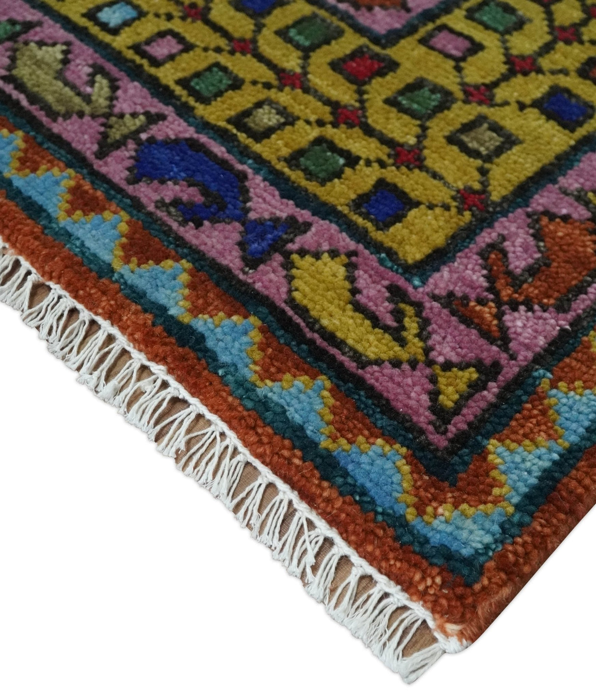Hand Knotted Rust and Blue Traditional Floral Multi Size Wool Area Rug