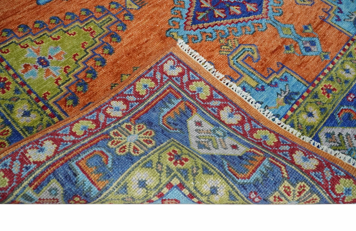 Hand Knotted Rust And Blue Traditional Multi Size Antique Wool Area Rug