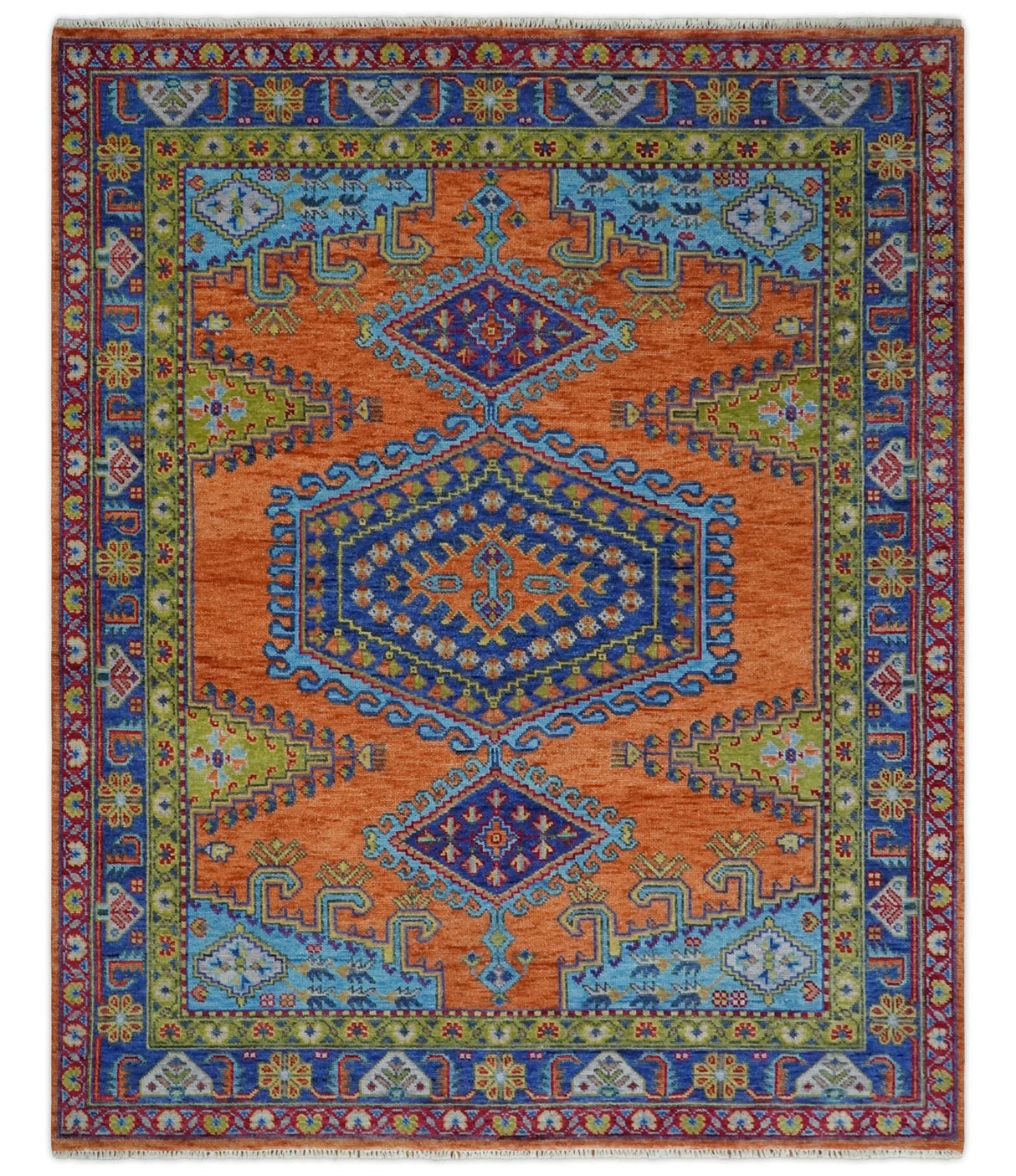 Hand Knotted Rust And Blue Traditional Multi Size Antique Wool Area Rug