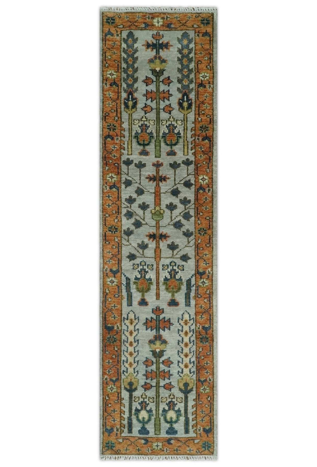 Hand Knotted Rust and Blue Traditional Turkish Tree of Life Multi Size Wool Rug