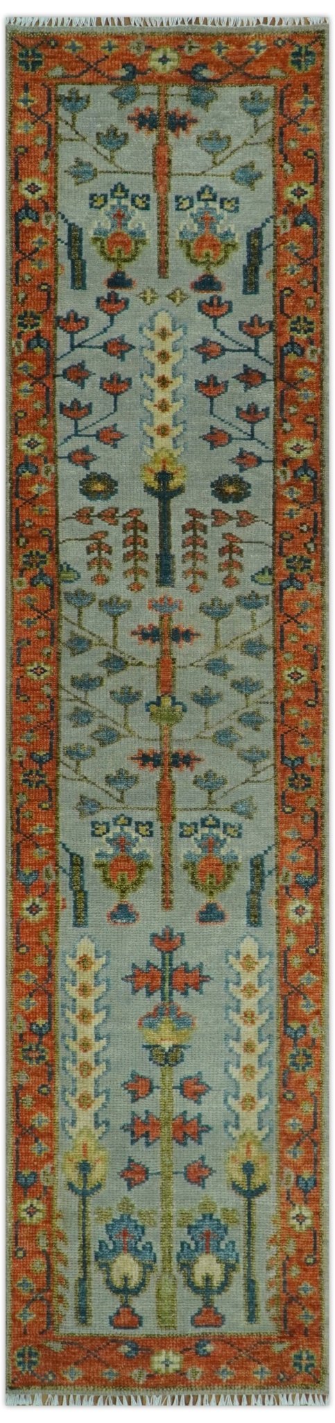 Hand Knotted Rust and Blue Traditional Turkish Tree of Life Multi Size Wool Rug