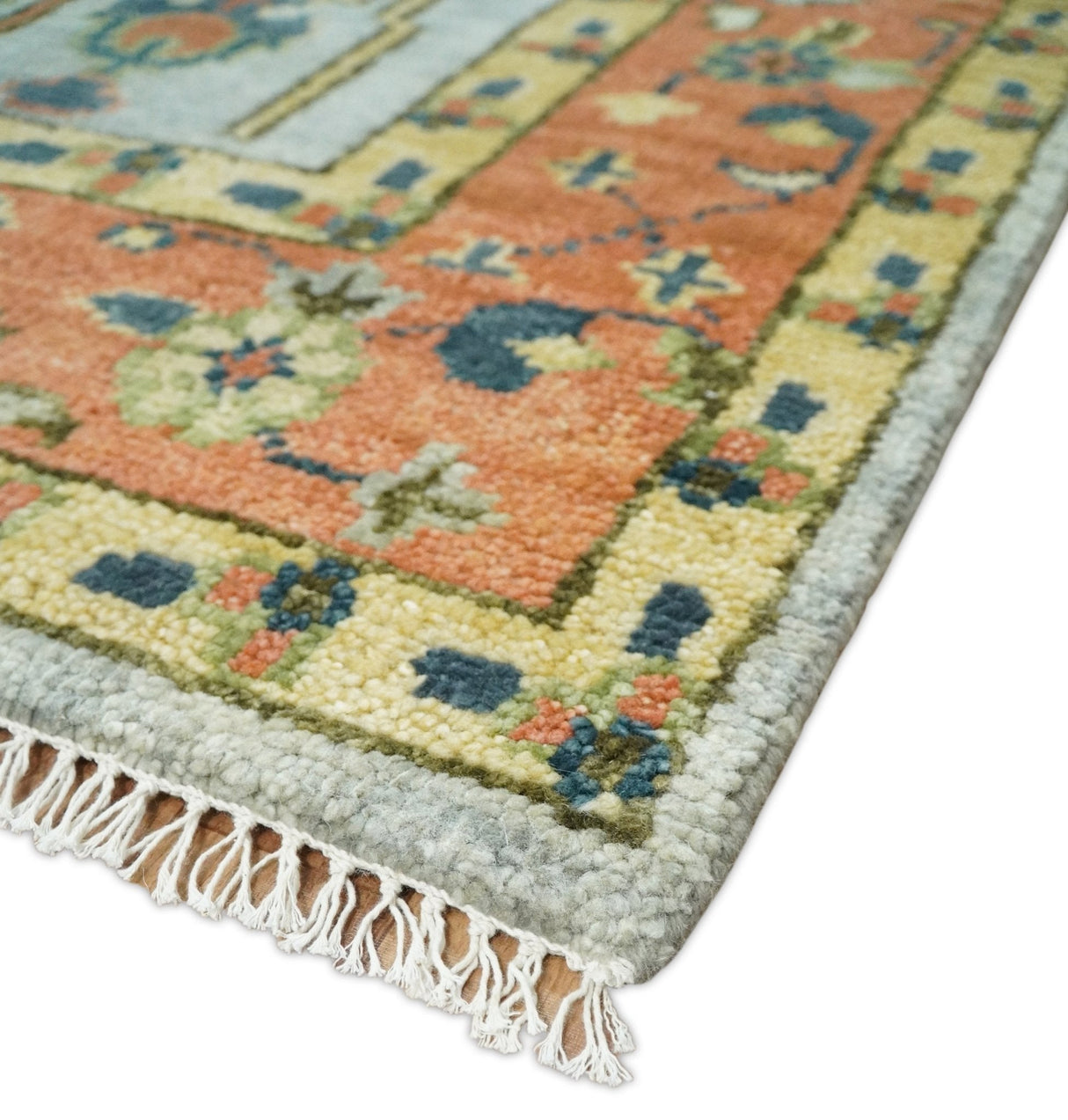 Hand Knotted Rust and Blue Traditional Turkish Tree of Life Multi Size Wool Rug