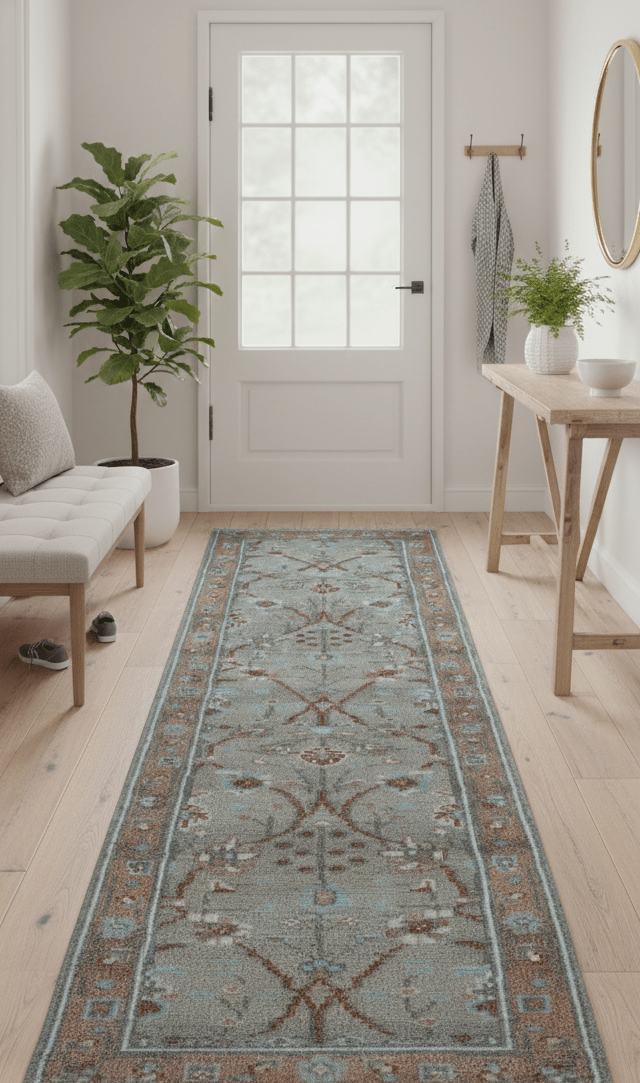 Hand knotted Silver And Rust Traditional Turkish Design 2.6x10 Wool Area Rug