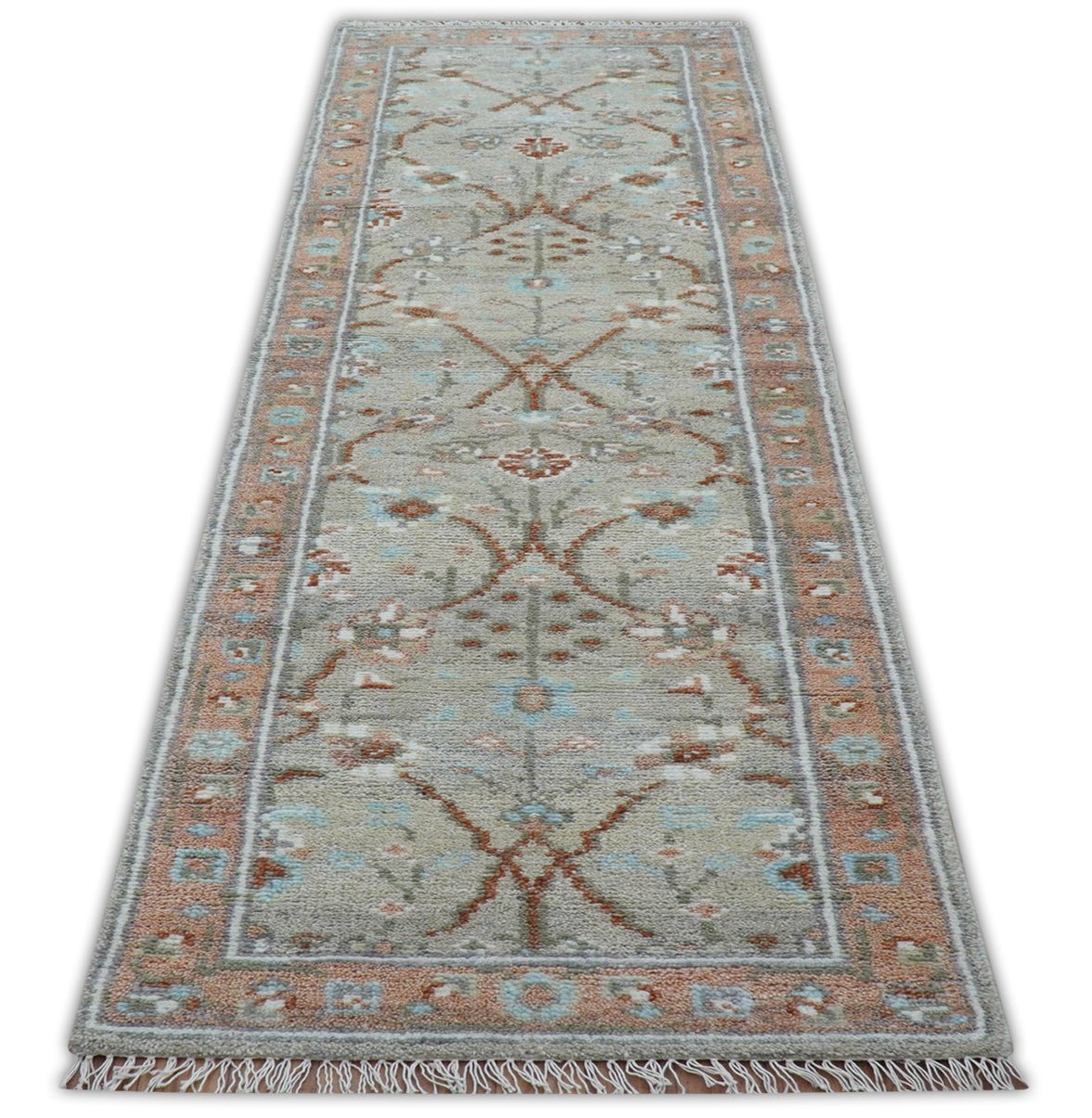 Hand knotted Silver And Rust Traditional Turkish Design 2.6x10 Wool Area Rug