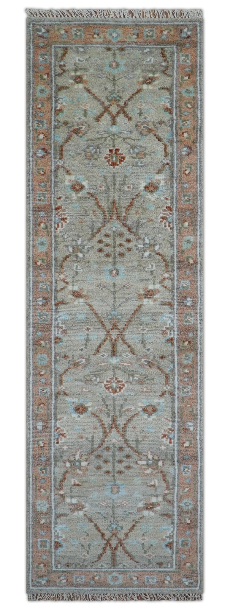 Hand knotted Silver And Rust Traditional Turkish Design 2.6x10 Wool Area Rug
