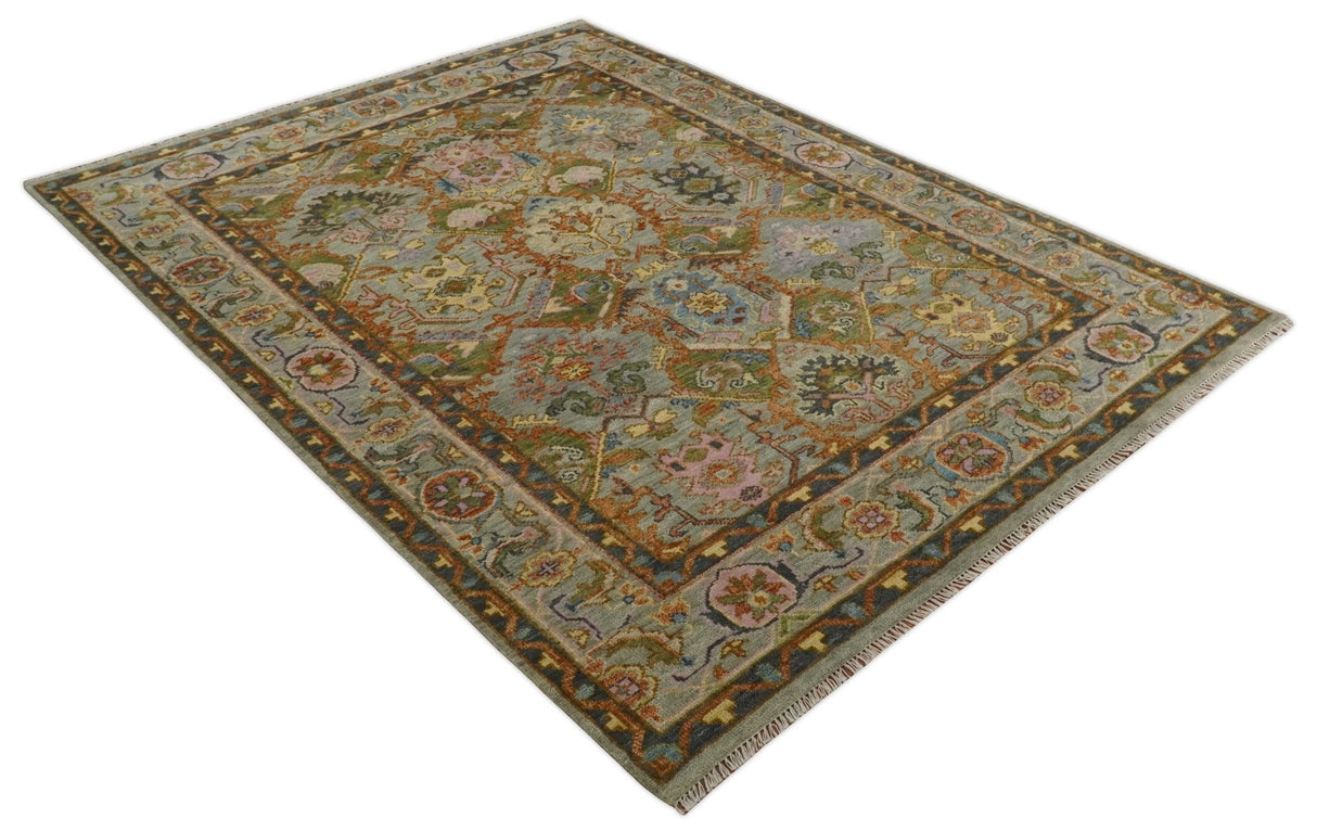 Hand knotted Silver, Rust and Gray Traditional Oushak Custom Made wool Rug