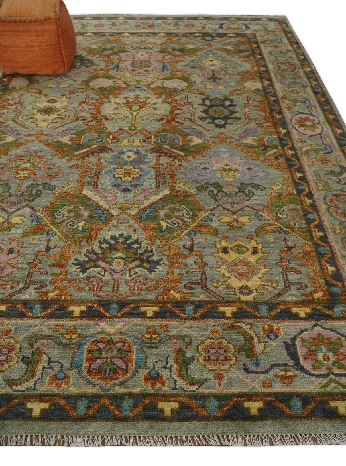Hand knotted Silver, Rust and Gray Traditional Oushak Custom Made wool Rug