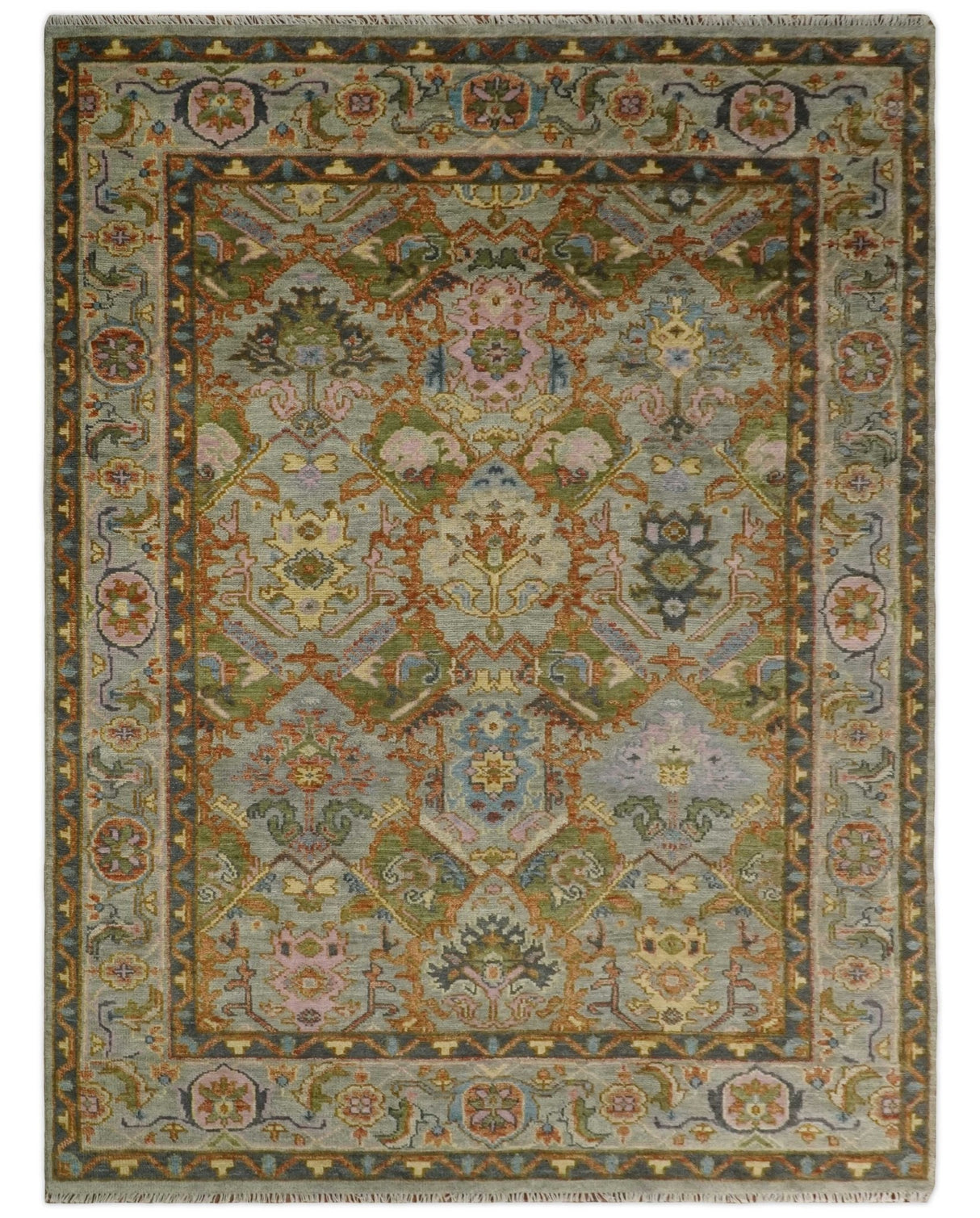 Hand knotted Silver, Rust and Gray Traditional Oushak Custom Made wool Rug