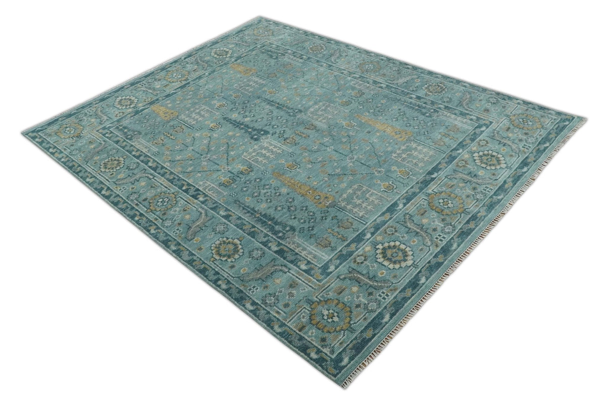 Hand Knotted Teal and Beige Multi Size Traditional Turkish Tree of Life Wool Rug