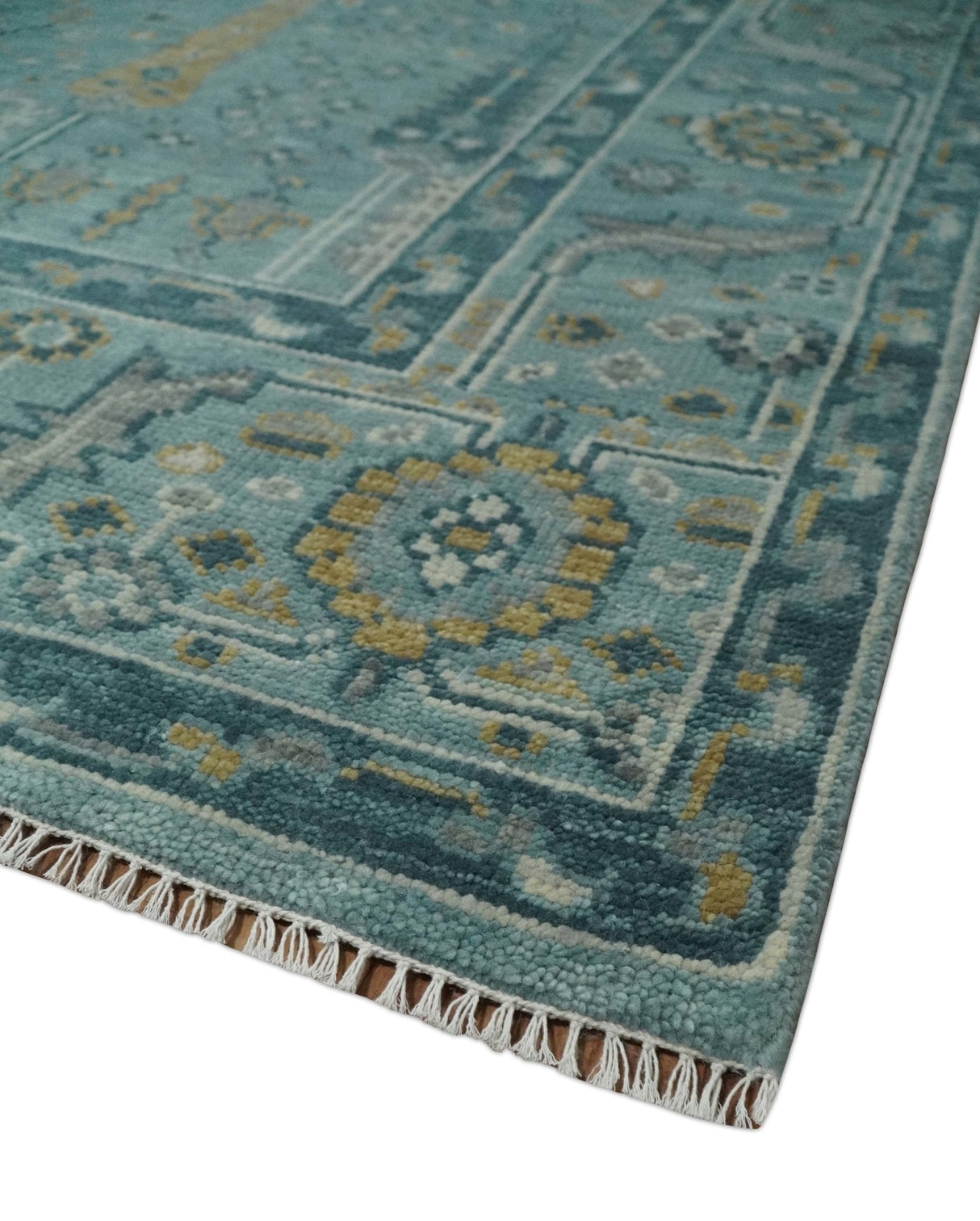 Hand Knotted Teal and Beige Multi Size Traditional Turkish Tree of Life Wool Rug