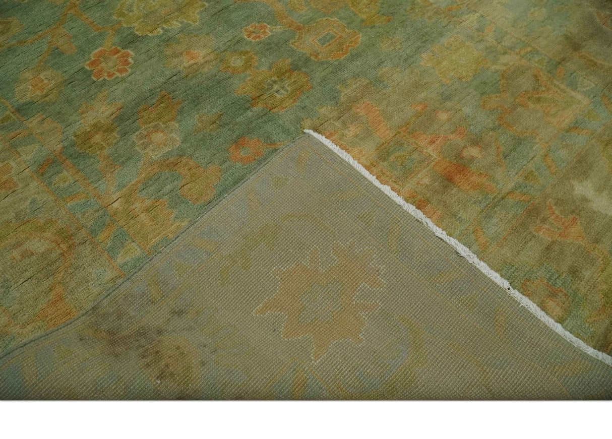 Hand Knotted Teal, Beige and Rust Vintage Style Traditional Wool Area Rug