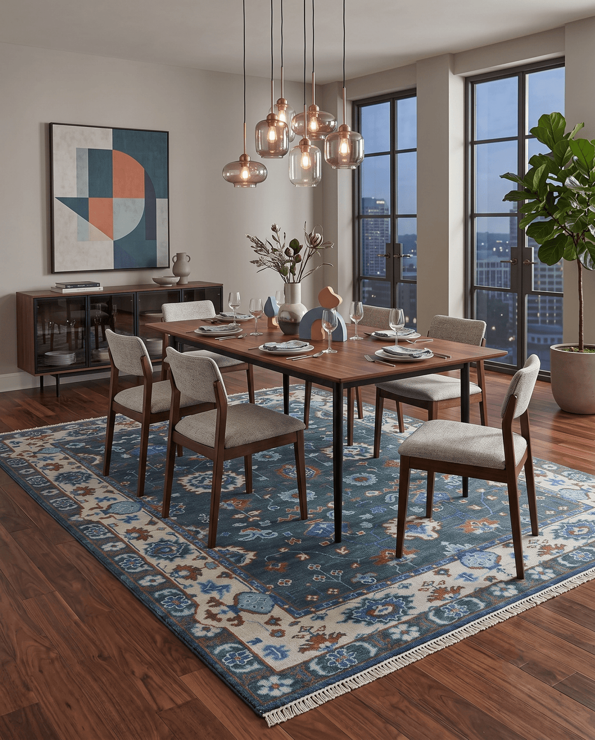 Hand Knotted Teal, Blue and Ivory Traditional Oriental Oushak Wool Area Rug