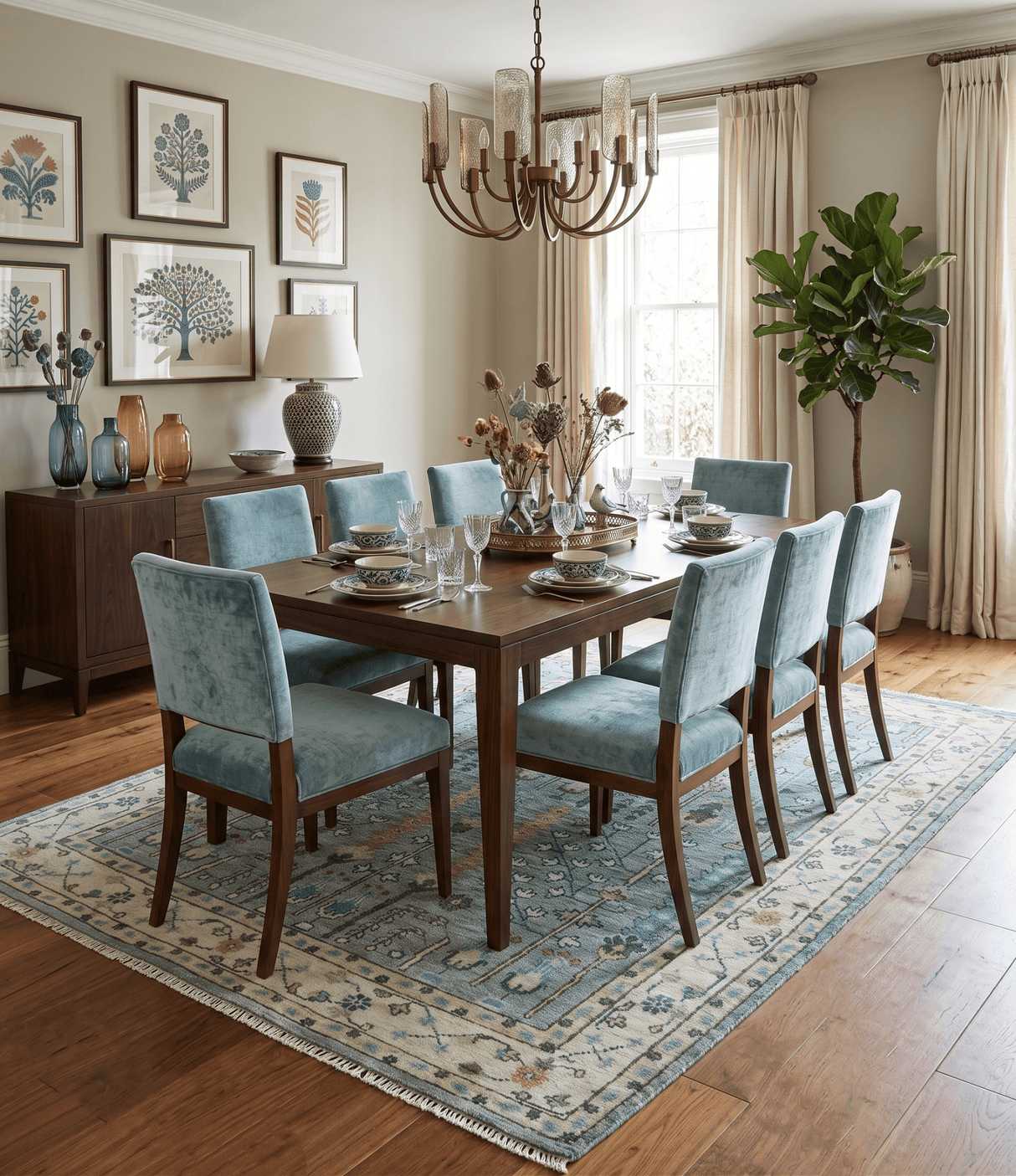 Hand Knotted Traditional Aqua and Ivory Antique Oushak Custom Made Wool Area Rug