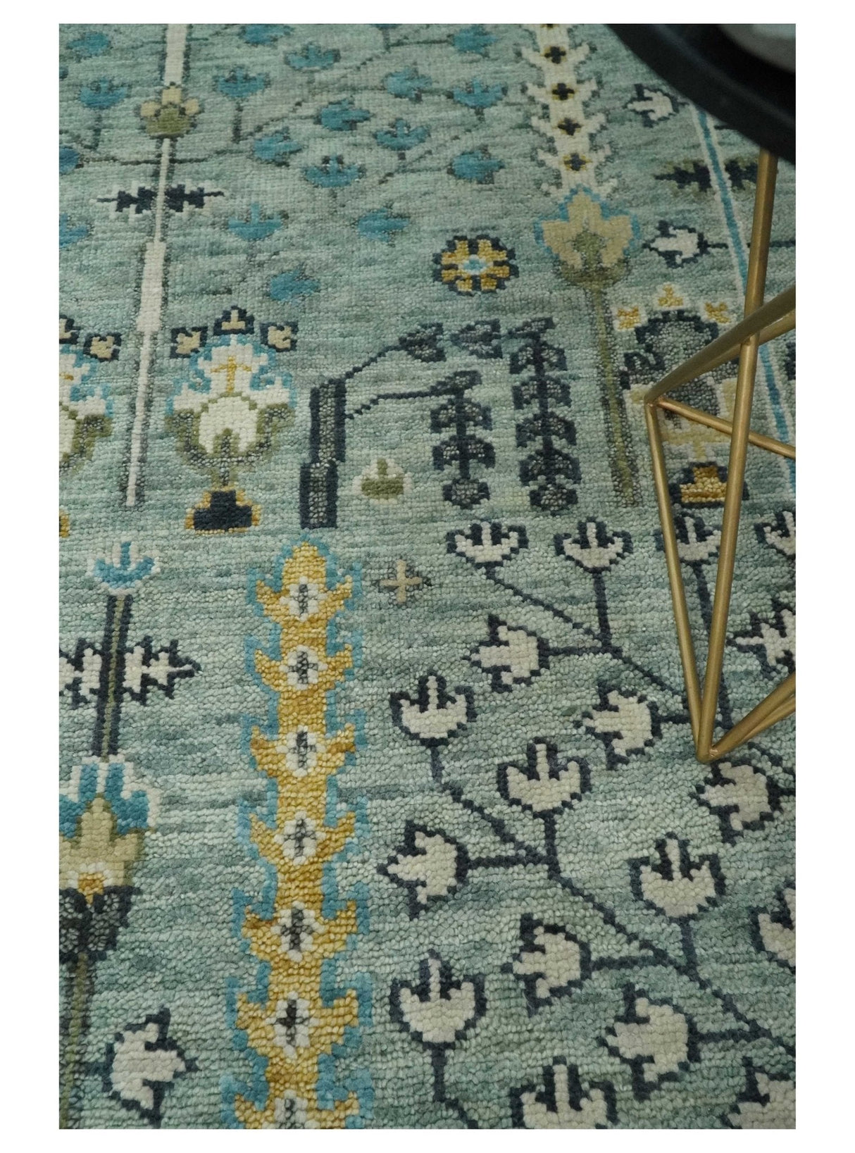 Hand Knotted Traditional Aqua and Ivory Antique Oushak Custom Made Wool Area Rug