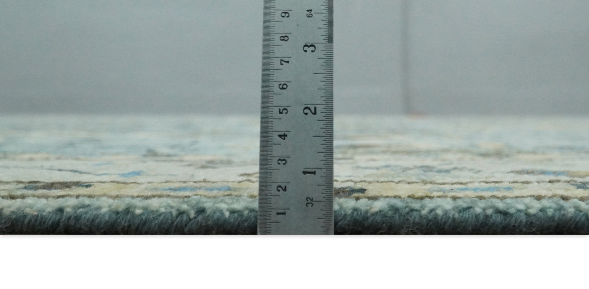 Hand Knotted Traditional Aqua and Ivory Antique Oushak Custom Made Wool Area Rug
