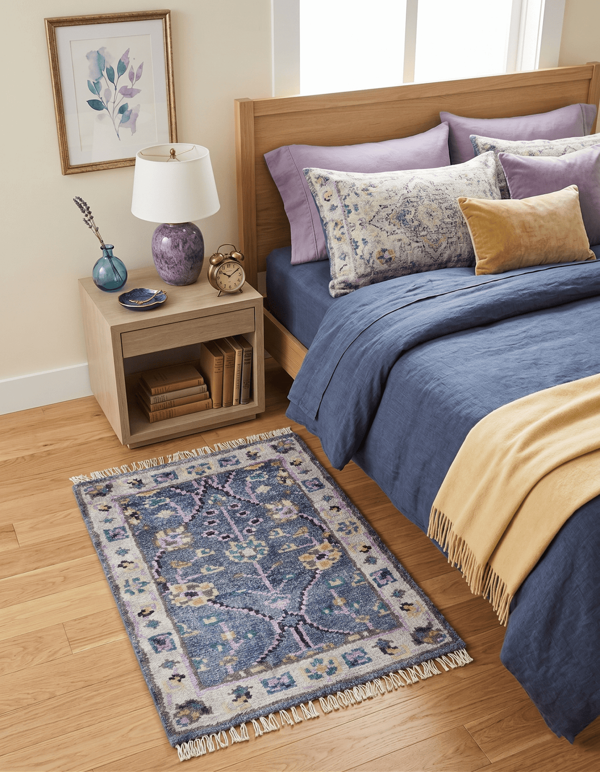 Hand Knotted Traditional Design Blue And Ivory 2x3 Wool Area Rug