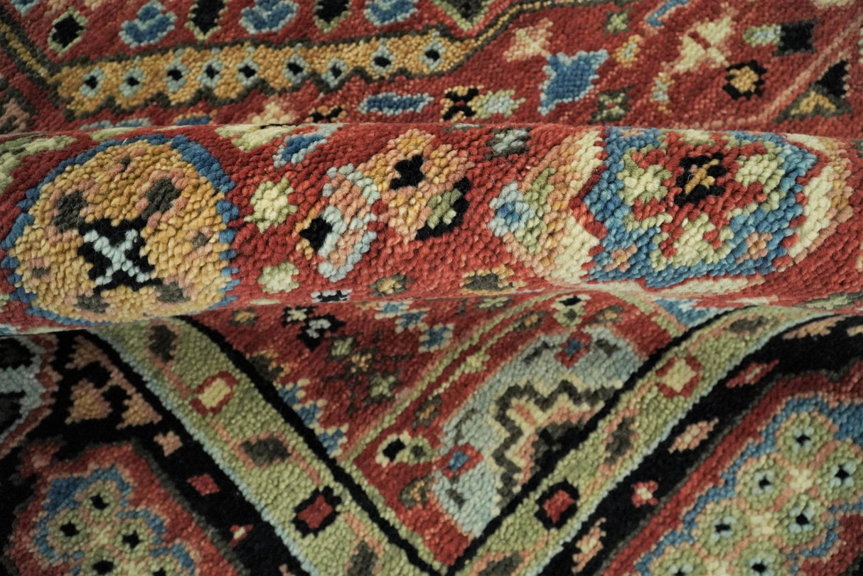 Hand Knotted Traditional Kazak Medallion Rust and Black Wool Area Rug