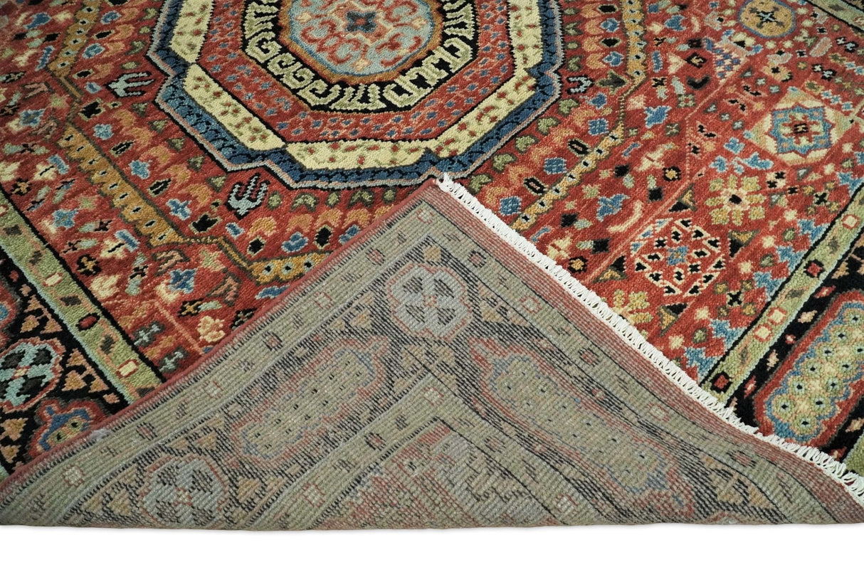 Hand Knotted Traditional Kazak Medallion Rust and Black Wool Area Rug