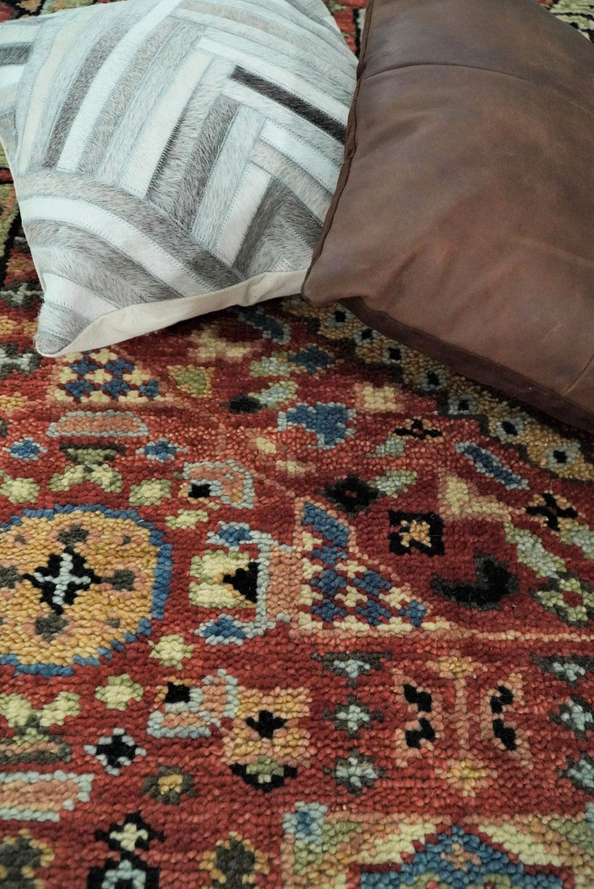 Hand Knotted Traditional Kazak Medallion Rust and Black Wool Area Rug
