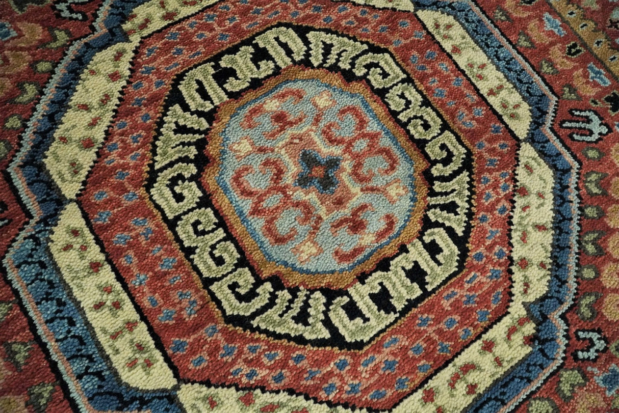 Hand Knotted Traditional Kazak Medallion Rust and Black Wool Area Rug