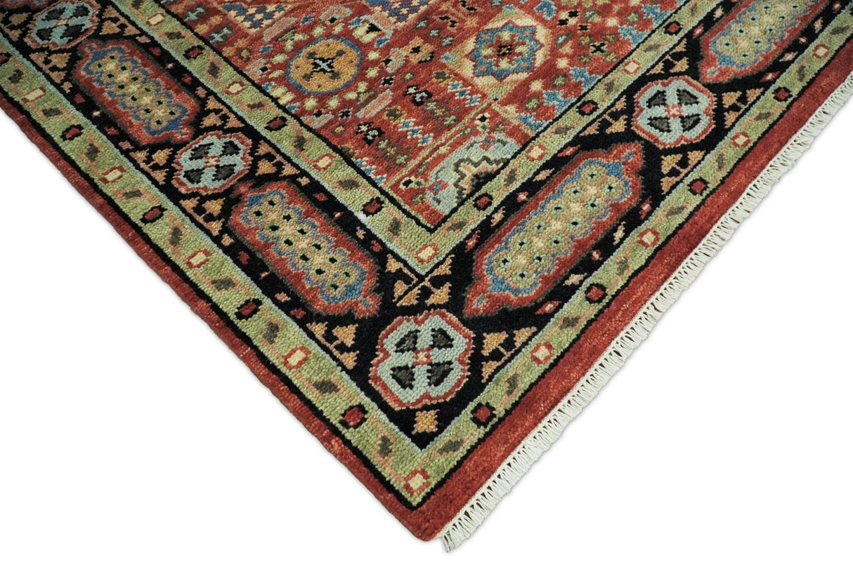 Hand Knotted Traditional Kazak Medallion Rust and Black Wool Area Rug