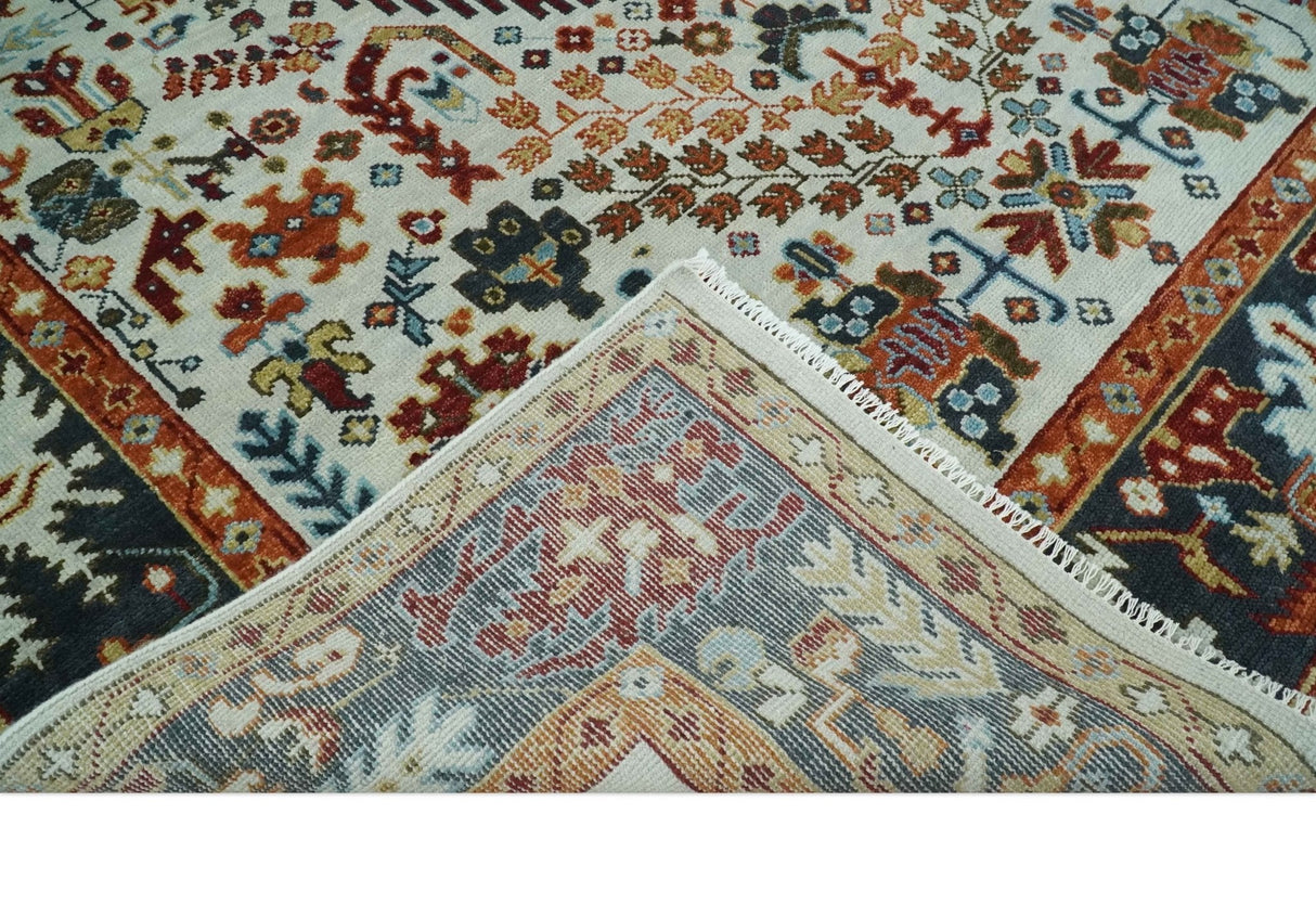Hand Knotted traditional Oriental Ivory, Rust and Gray wool Area Rug