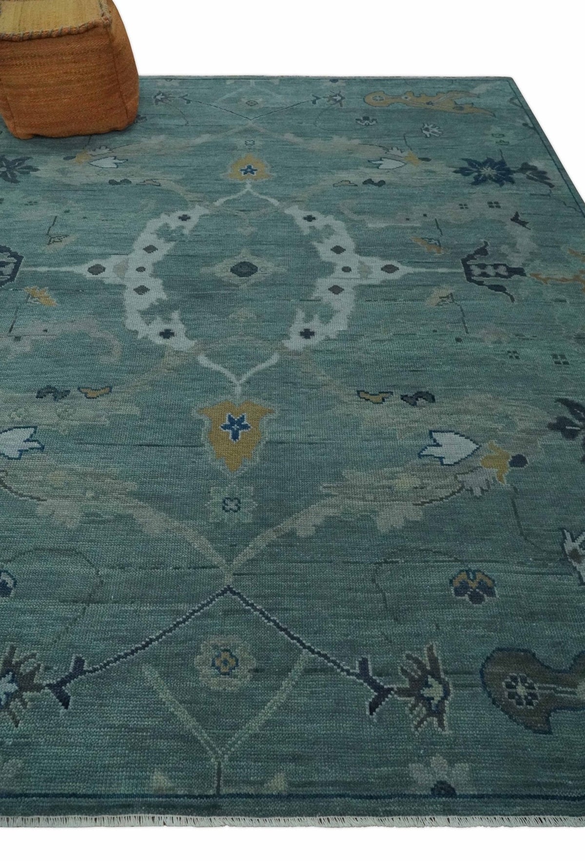 Hand Knotted Traditional Oriental Oushak Antique Style Green Wool Area Rug