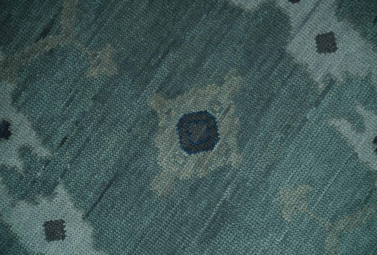 Hand Knotted Traditional Oriental Oushak Antique Style Green Wool Area Rug