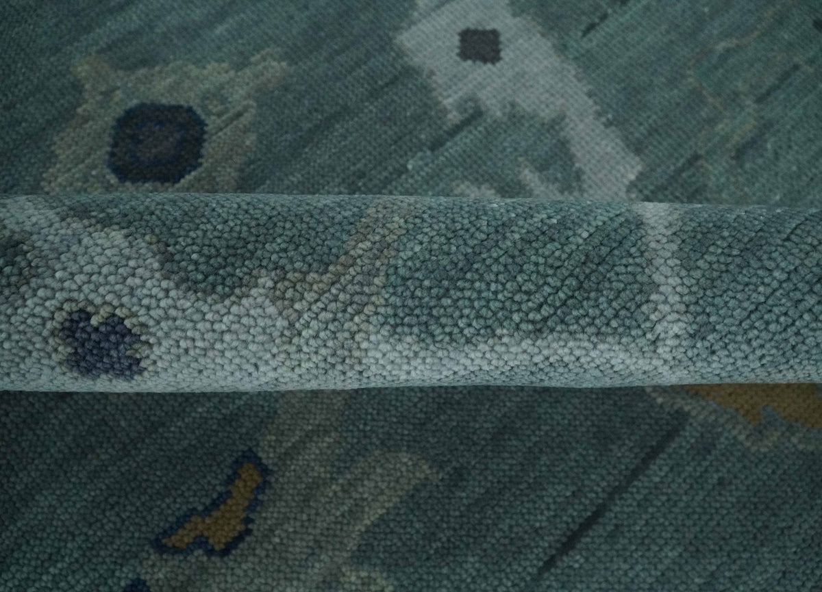 Hand Knotted Traditional Oriental Oushak Antique Style Green Wool Area Rug