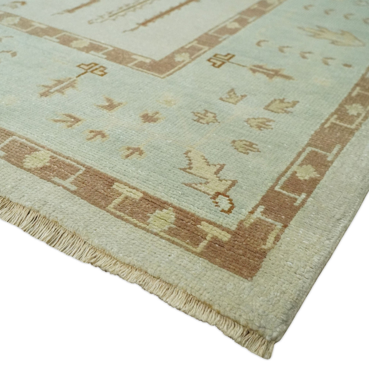 Hand Knotted Traditional Oushak 8x10 Beige and Brown Wool Area Rug