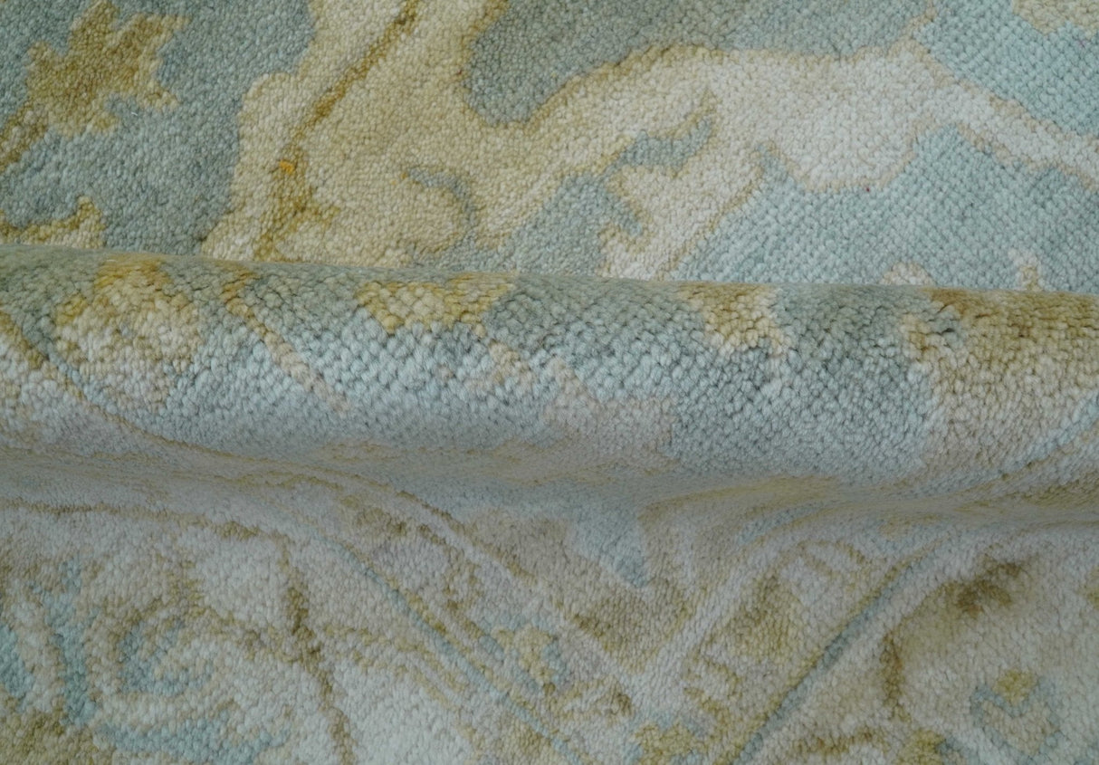 Hand Knotted Traditional Oushak Design Blue And Beige 6x9 Wool Rug