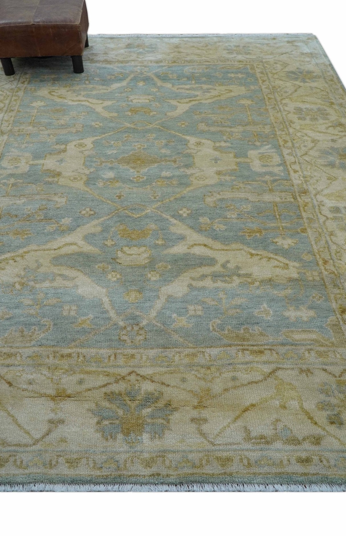 Hand Knotted Traditional Oushak Design Blue And Beige 6x9 Wool Rug
