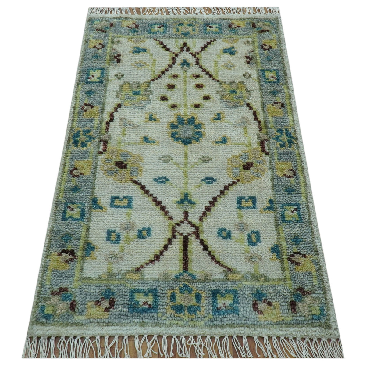 Hand knotted Traditional Oushak Design Blue And Ivory 2x3 Wool Area Rug