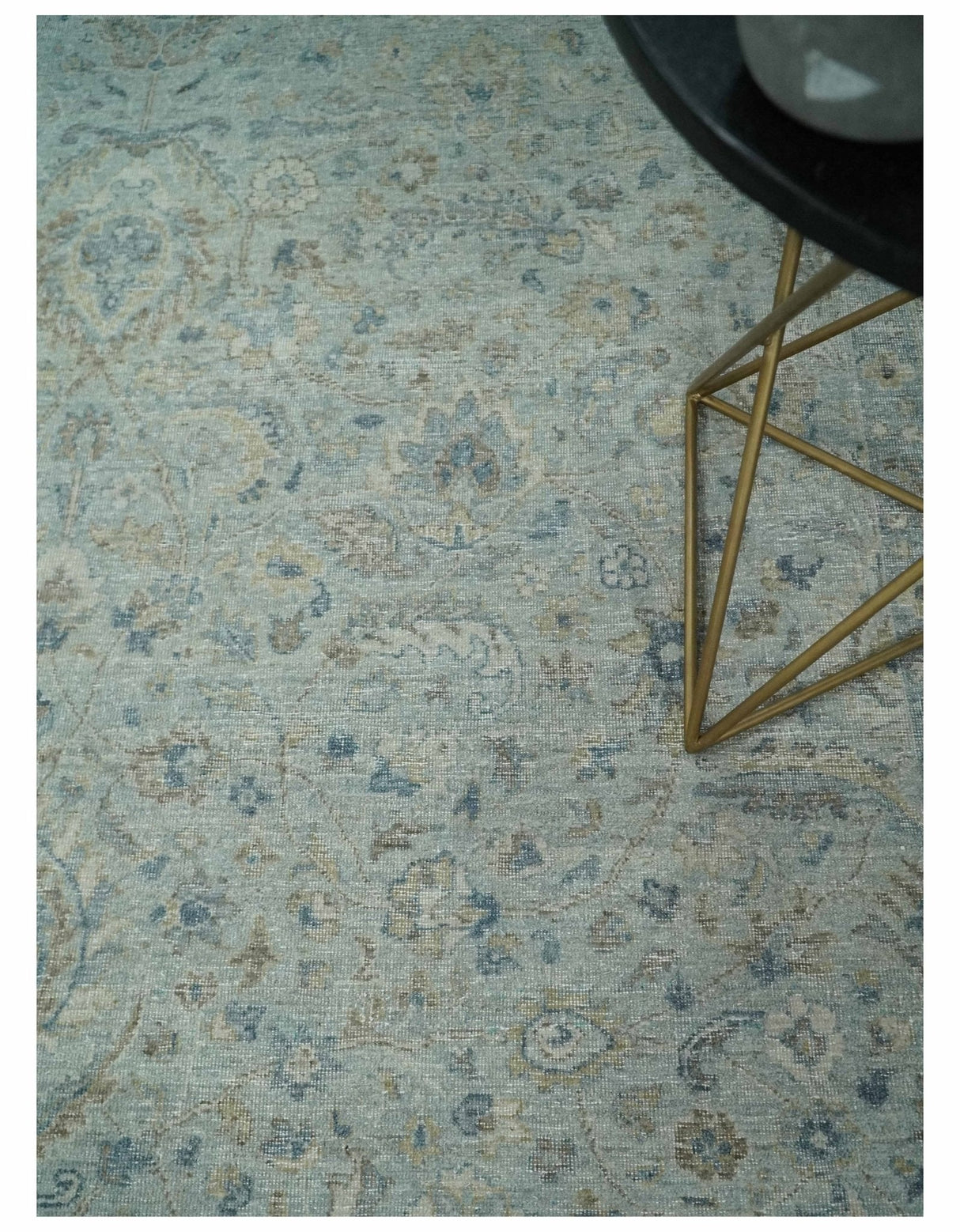 Hand Knotted Traditional Silver, brown and Beige Antique Textured Low Pile Distressed Wool Rug | TRD53114