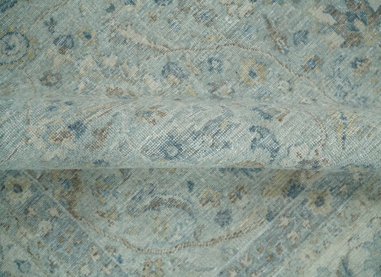 Hand Knotted Traditional Silver, brown and Beige Antique Textured Low Pile Distressed Wool Rug | TRD53114