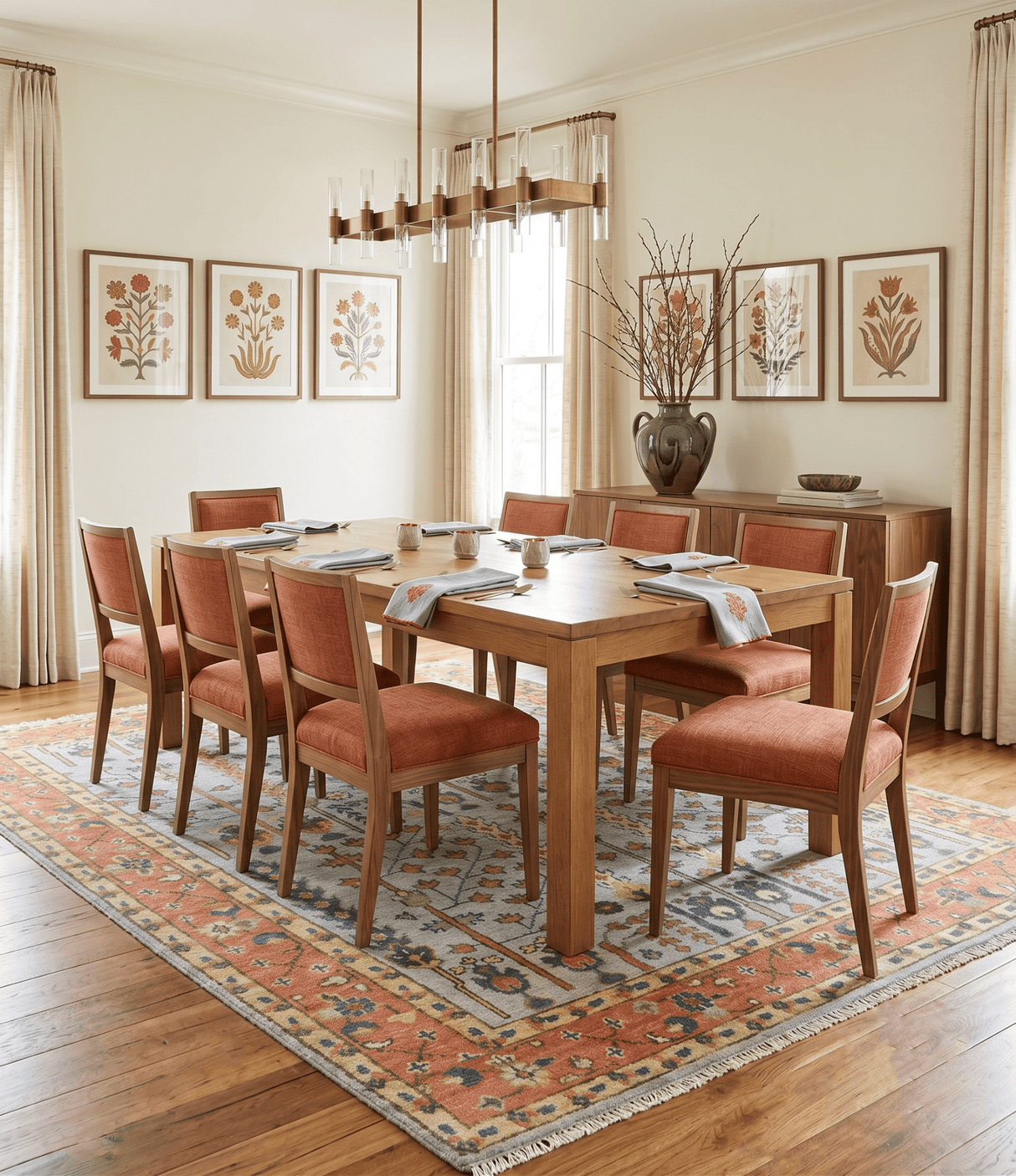 Hand Knotted Tree of Life Rust and Blue Traditional Turkish Design Wool Rug