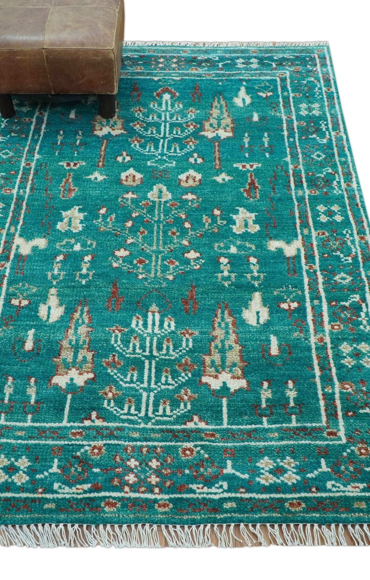 Hand knotted Tree of life Teal Traditional Style 4x6 Wool Area Rug