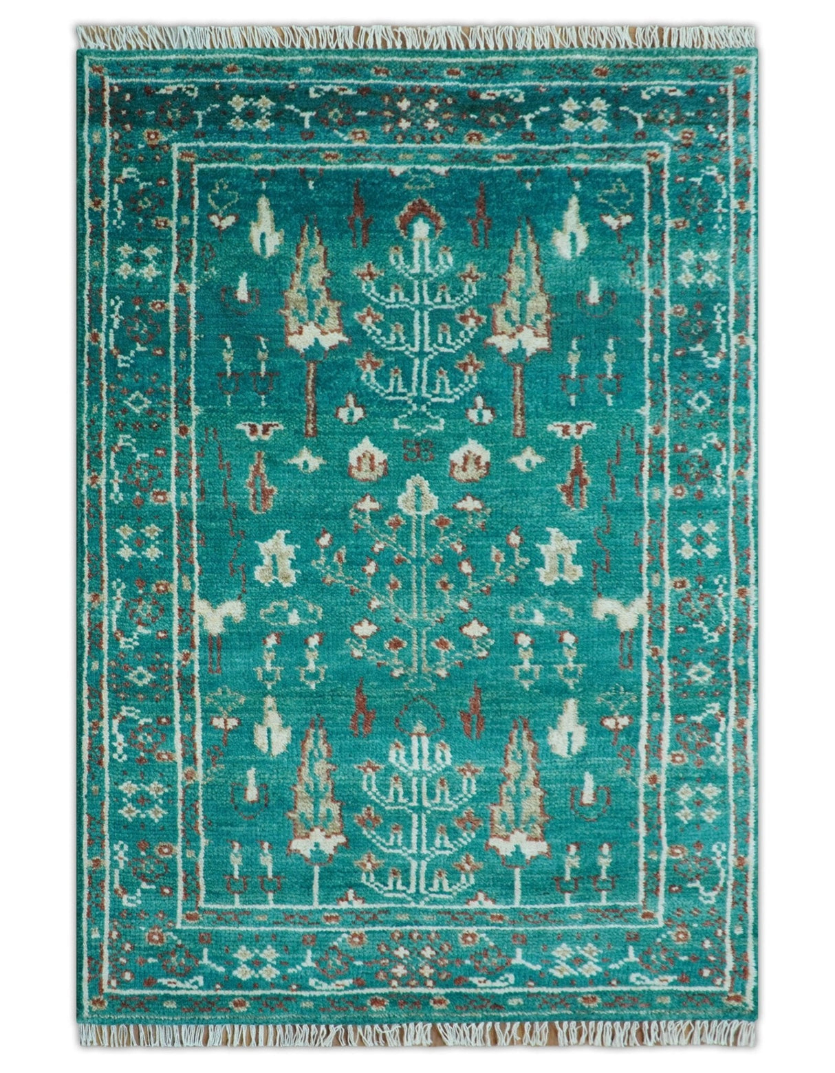 Hand knotted Tree of life Teal Traditional Style 4x6 Wool Area Rug