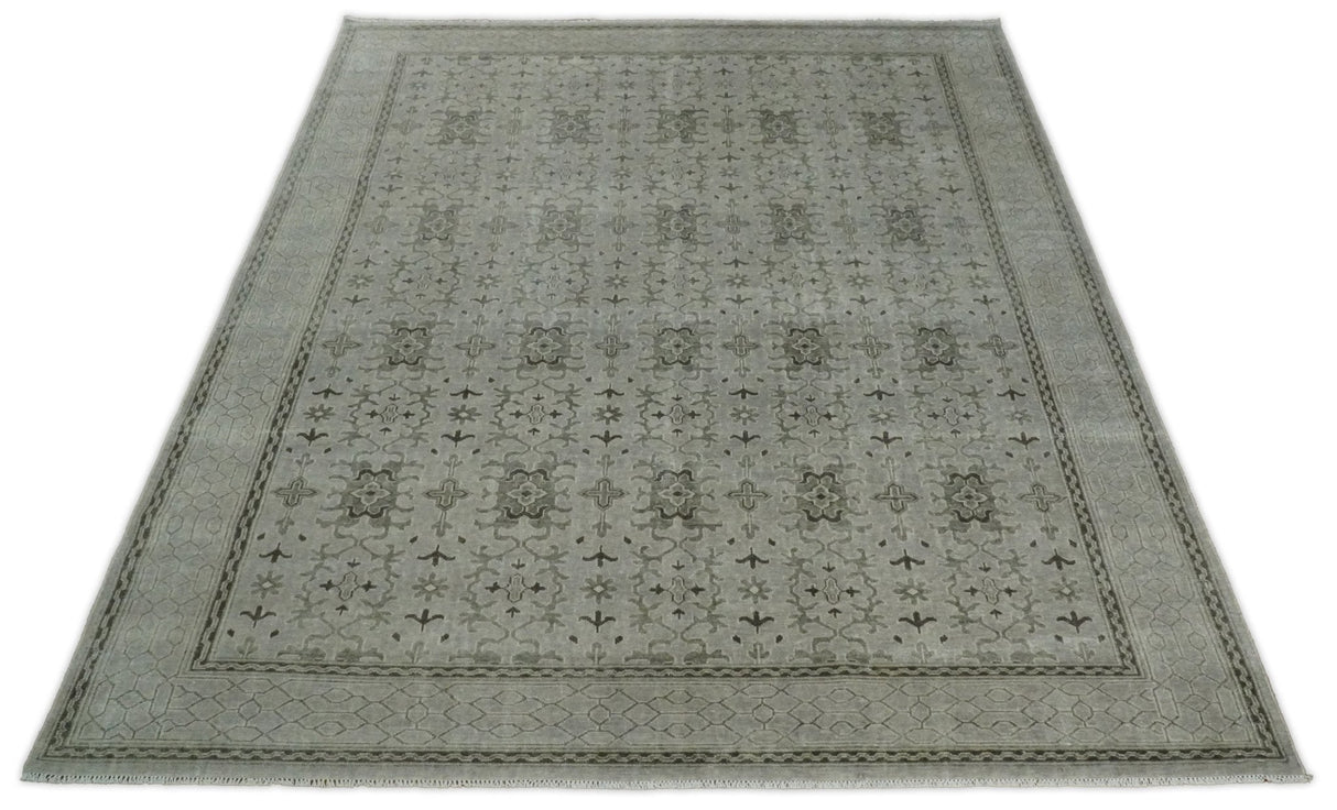Hand Knotted Wool Blend Traditional Silver and Brown Area Rug