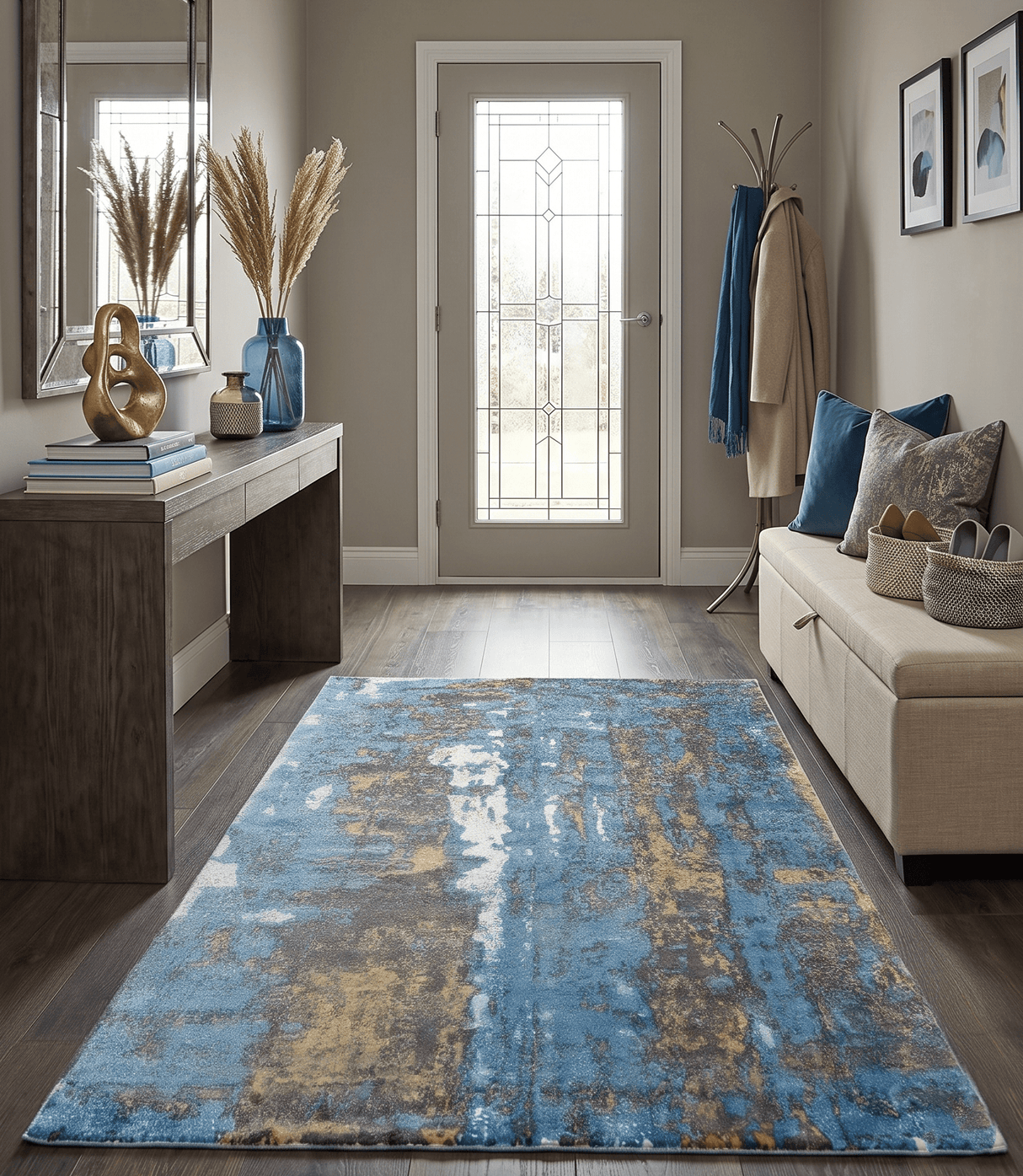 Hand Loom 5.8x8 Modern Abstract Blue and Brown Bamboo Silk Rug
