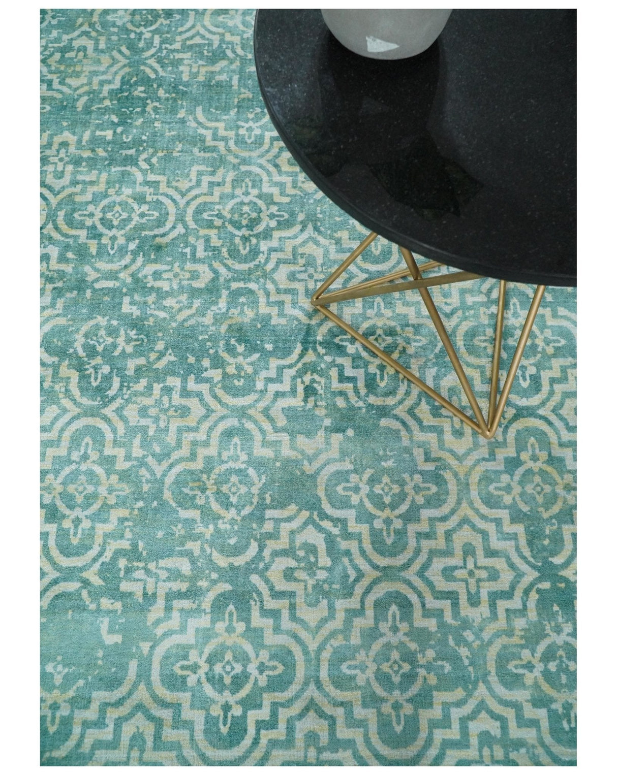 Hand Loom 5x8 Modern Style Teal Wool Blend Area Rug