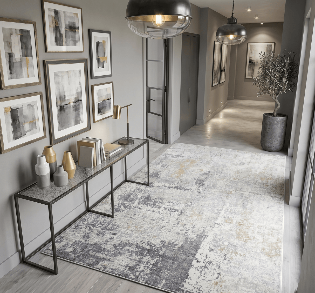 Hand Loom 6x9 Modern Abstract Gray and Ivory Area Rug