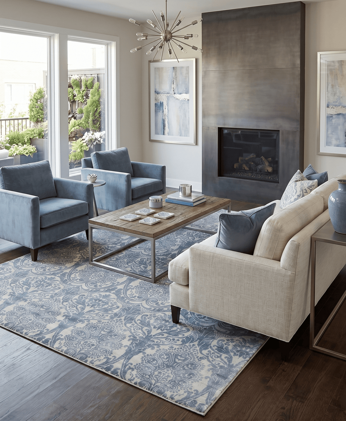 Hand Loom 8x10 Damask Ivory and gray Blended Wool and Bamboo Silk Area Rug