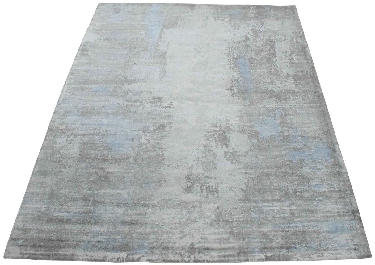 Hand Loom 8x10 Modern Abstract Gray And Silver Viscose Rug