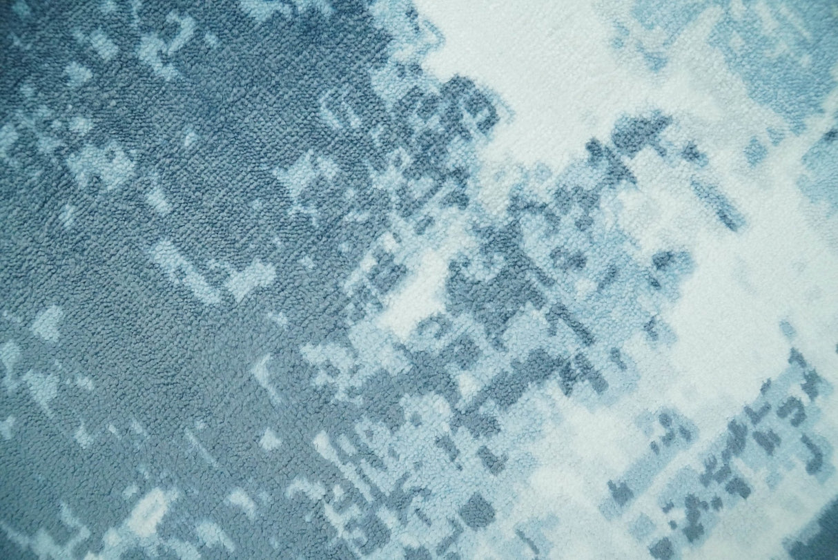 Hand Loom Modern Abstract Blue Wool and Bamboo Silk Area Rug