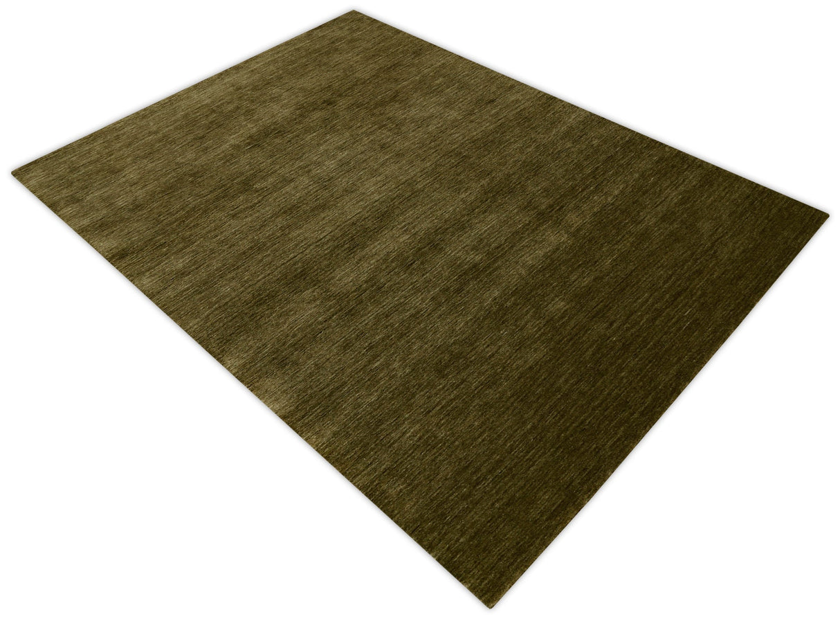 Hand Loomed Modern Green Solid Wool Area Rug