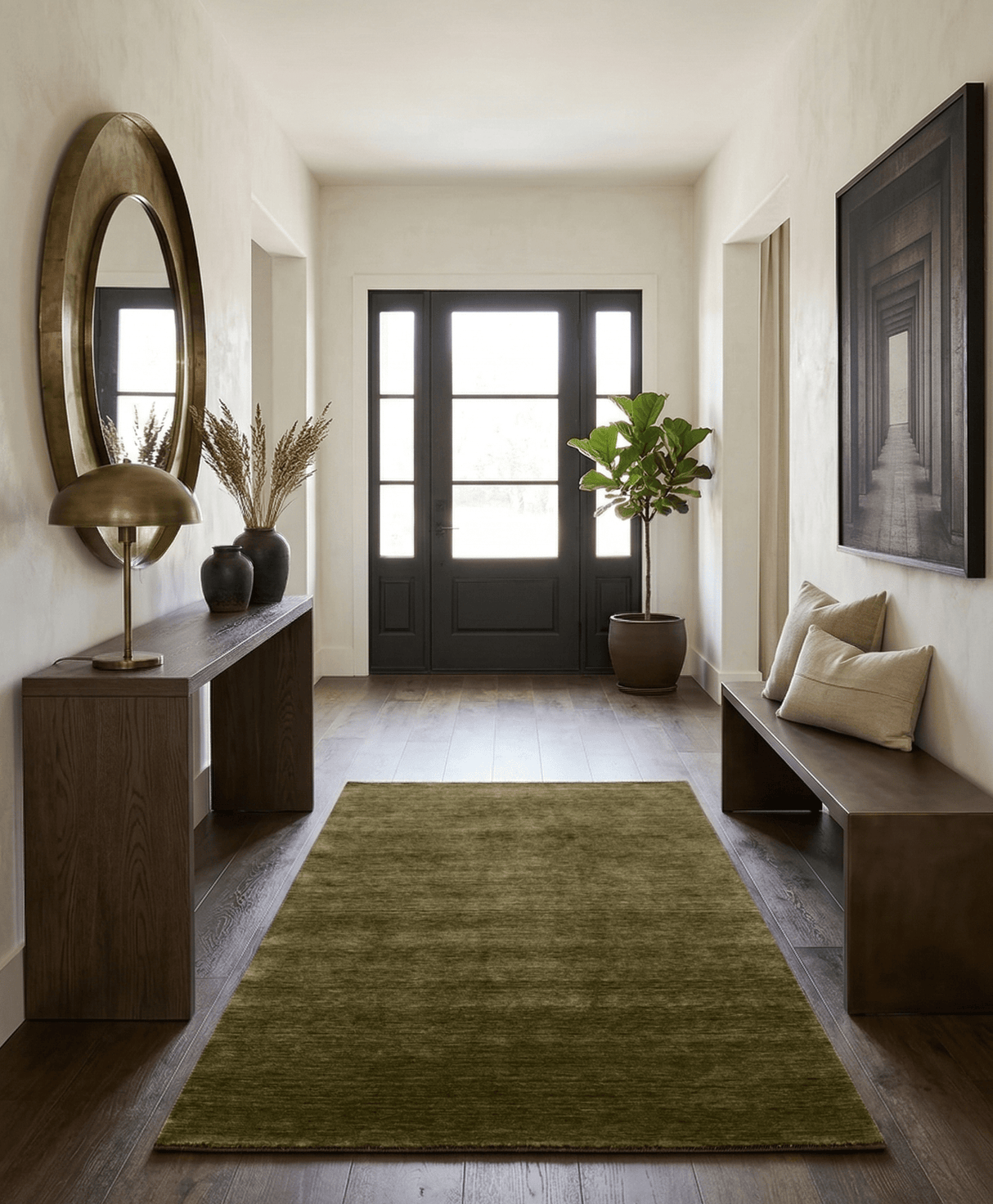 Hand Loomed Modern Green Solid Wool Area Rug