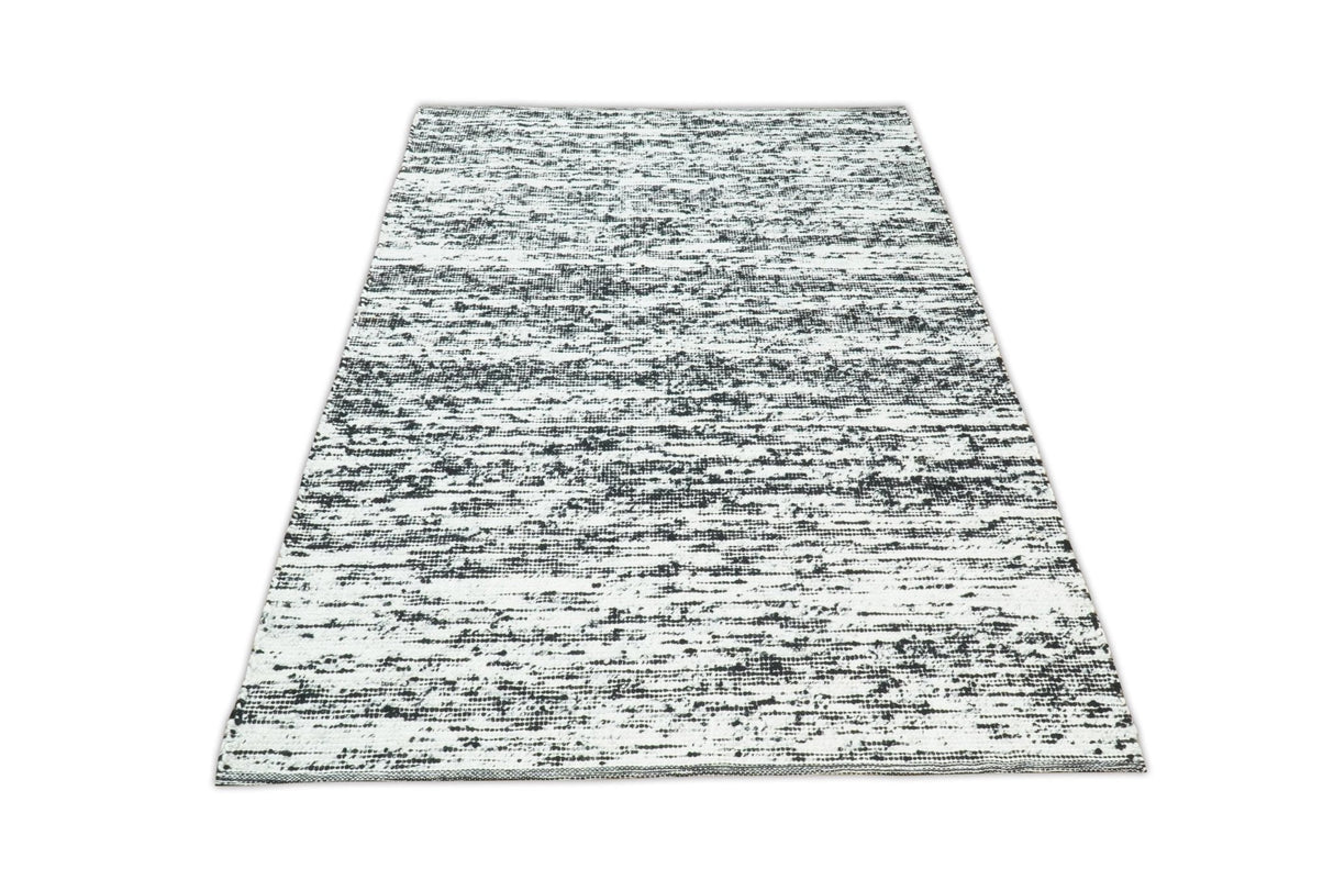 Hand Made 5x8 Black and Ivory Wool Area Rug