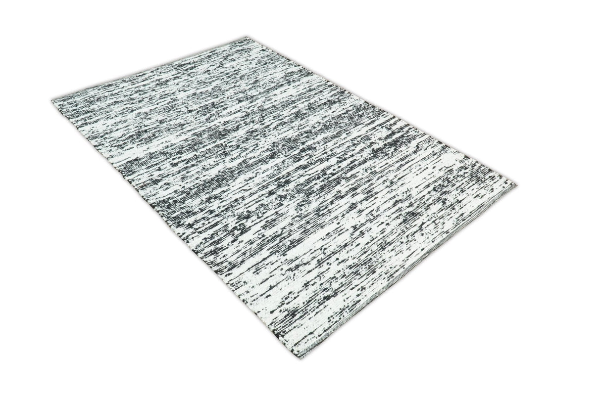 Hand Made 5x8 Black and Ivory Wool Area Rug