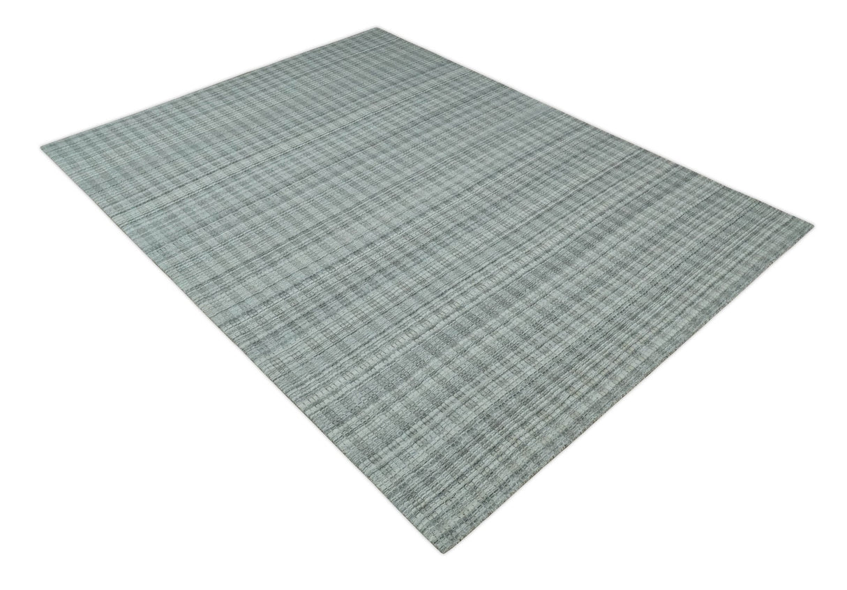 Hand Made 8x10 Modern Stripes Charcoal And Gray Blended Wool Area Rug